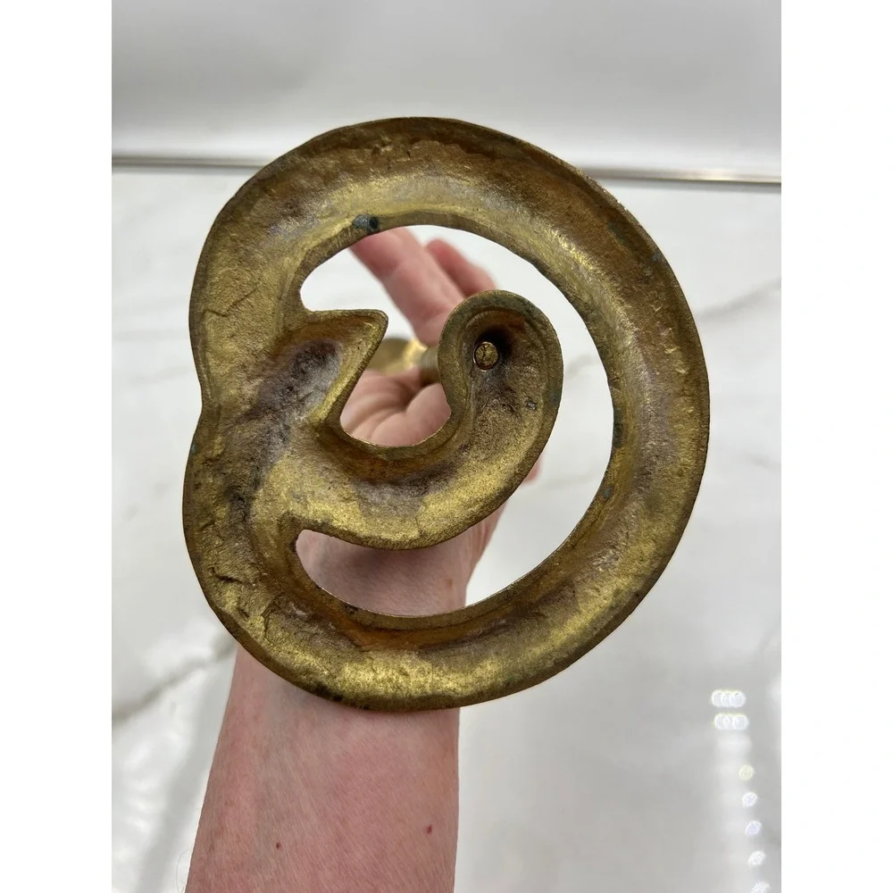 Vintage Solid Brass Cobra Snake Candlestick Holder Etched Coiled Base 8.5 Inch